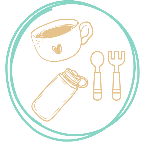 tasse, gourde, boite à gouter, couvert enfant